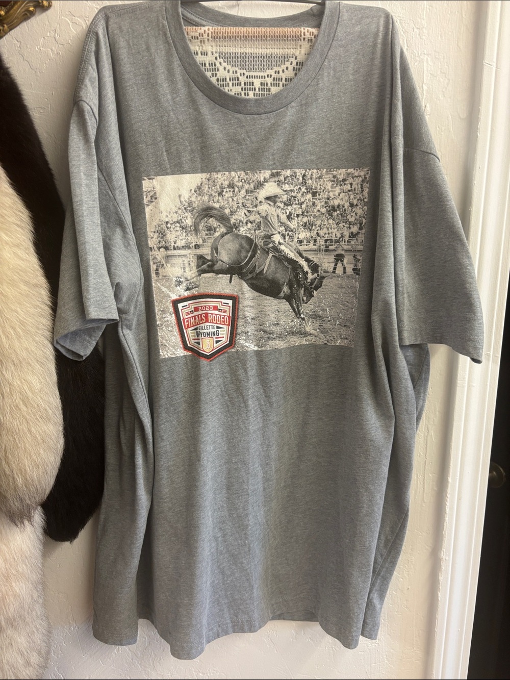 Next Level Apparel Gray Rodeo Graphic Tee with Bucking Horse Patch